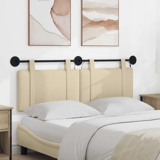 vidaXL Hængende Sengegavl med LED - Cremefarvet stof, 150 x 55 cm