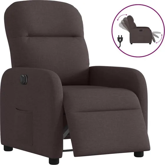 Eldrevet lænestol i mørkebrun stof — elektrisk recliner