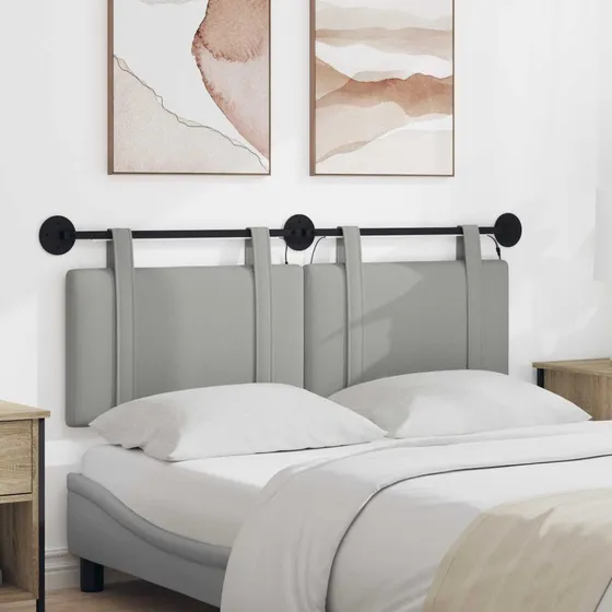 vidaXL Hængende sengegavl med LED, skygrå stof, 130 x 55 cm