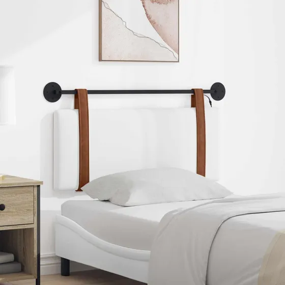 vidaXL Hængende sengegavl med LED-lys, Hvid Antik PU, 110x55 cm