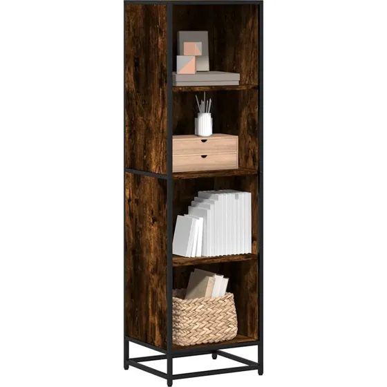 Bogreol 40x35x139 cm i røget egetræ og metalstel
