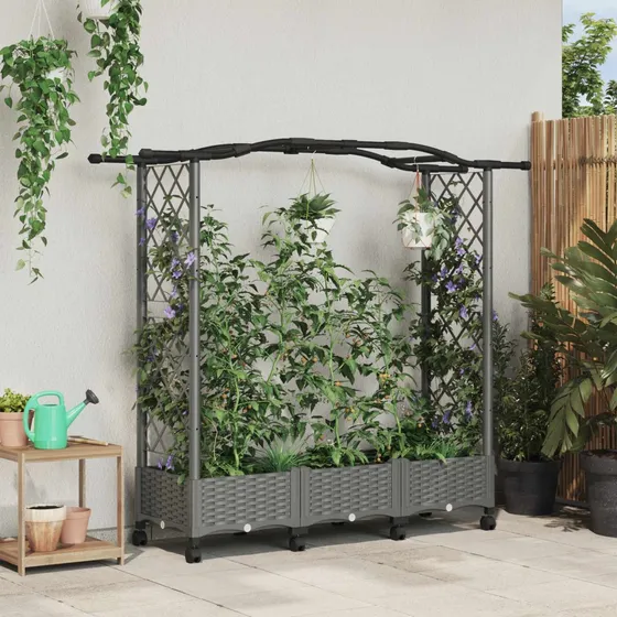 vidaXL Hævet Havebed med Espalier og Tag, Lysegrå, 169x40x129 cm
