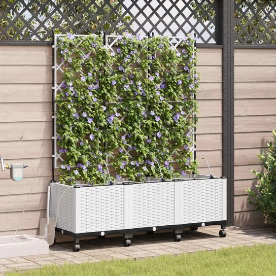 vidaXL Havekrukke med vanding, hjul og espalier 3 stk. - Hvid