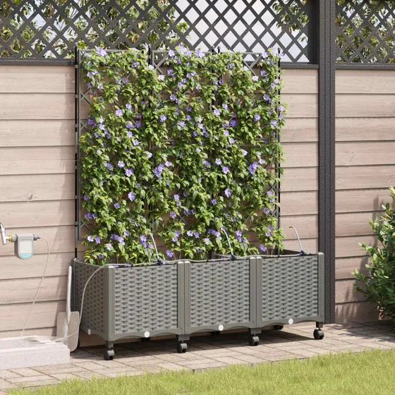 vidaXL Havekrukke med vanding, hjul og espalier, 3 stk., Lysegrå