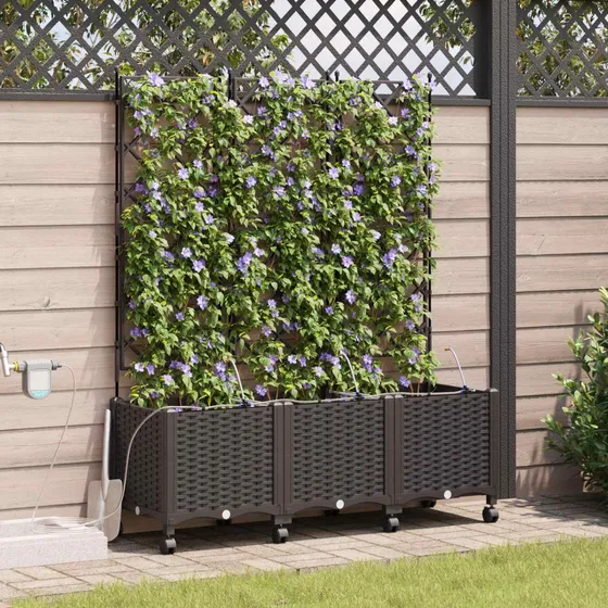 vidaXL Havekrukke med vanding, hjul og espalier, 3 stk., Brun