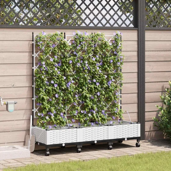 vidaXL Havekrukke med hjul, vanding og espalier, 3 stk., Hvid