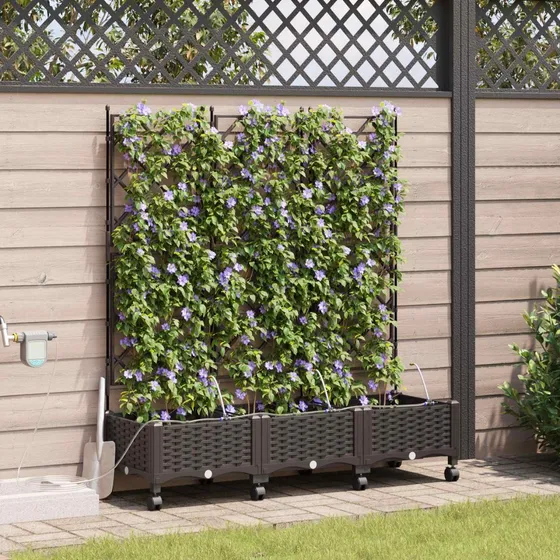 vidaXL Havekrukke med vanding, hjul og espalier 3 stk. Brun 120x40x132cm