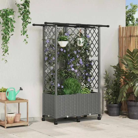 vidaXL Hævet Havebed med Espalier og Tag, Lysegrå, 124x40x142 cm