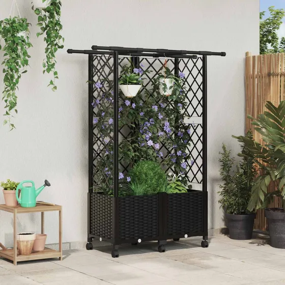 vidaXL Hævet Havebed med Espalier og Tag, Sort, 124 x 40 x 142 cm