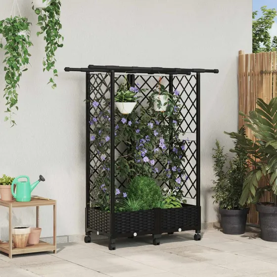 vidaXL Hævet havebed med espalier og tag, sort, 124 x 40 x 127 cm