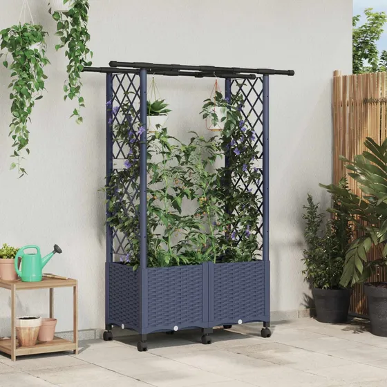 vidaXL Hævet havebed med espalier og tag, Grå, 124,5 x 40 x 142 cm