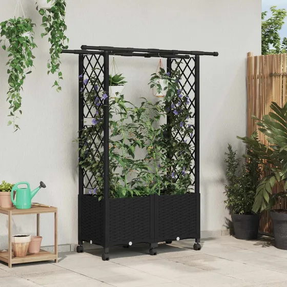 vidaXL Hævet Havebed med Espalier og Tag, Sort, 124,5 x 40 x 142 cm