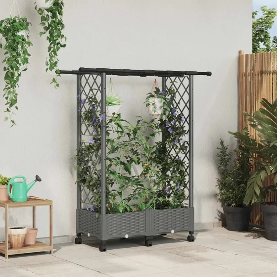 vidaXL Hævet Havebed med Espalier og Tag, Lysegrå, 122,5x40x127 cm