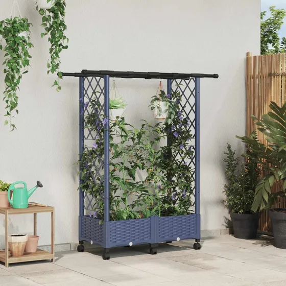 vidaXL Hævet havebed med espalier og tag, grå, 122,5 x 40 x 127 cm