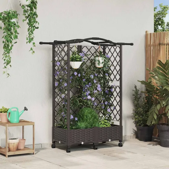 vidaXL Hævet havebed med espalier og tag, brun, 124 x 40 x 129 cm