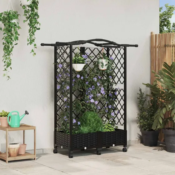 vidaXL Hævet Havebed med Espalier og Tag, Sort, 124 x 40 x 129 cm