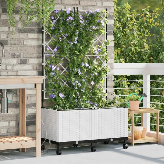 vidaXL Havekrukke med espalier og hjul, 2 stk. Hvid 80x40x148 cm