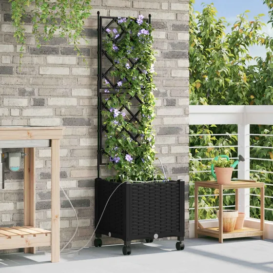 vidaXL Havekrukke med espalier, vanding og hjul - Sort 40x40x148 cm