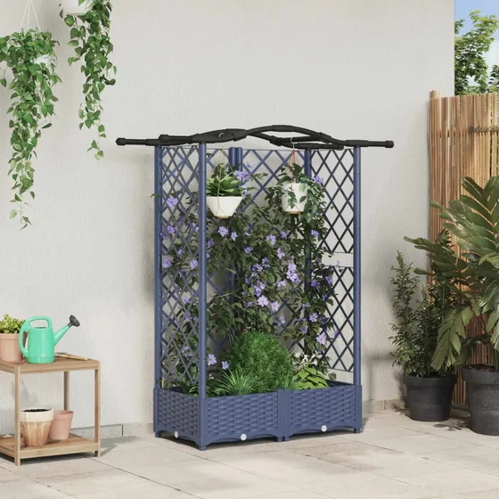 vidaXL Hævet Havebed med Espalier og Tag, Grå, 124 x 40 x 123 cm