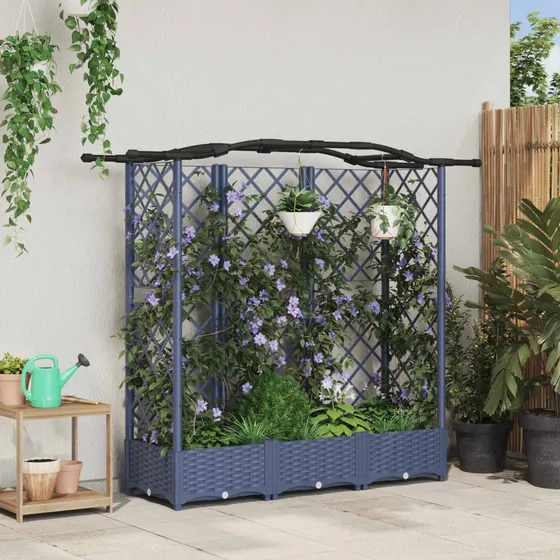 vidaXL Hævet havebed med espalier og tag, Grå, 163 x 40 x 123 cm