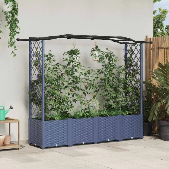 vidaXL Hævet havebed med espalier og tag, Grå, 204 x 40 x 138 cm
