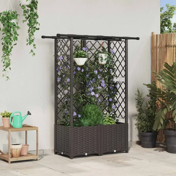 vidaXL Hævet Havebed med Espalier og Tag, Brun, 124 x 40 x 136 cm