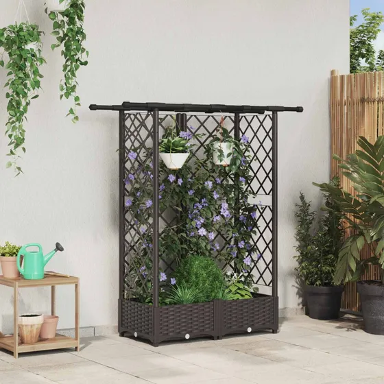vidaXL Hævet havebed med espalier og tag, Brun, 124 x 40 x 121 cm