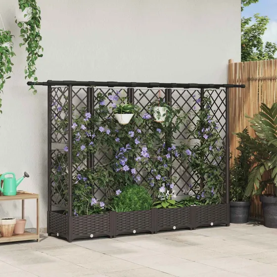 vidaXL Hævet havebed med espalier og tag, Brun, 202,5 x 40 x 121 cm