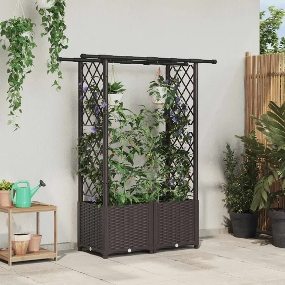 vidaXL Hævet havebed med espalier og tag, Brun, 124,5 x 40 x 136 cm