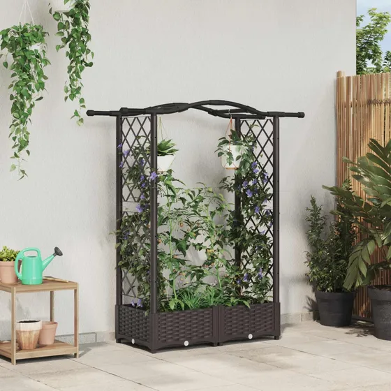 vidaXL Hævet havebed med espalier og tag, Brun, 124 x 40 x 123 cm
