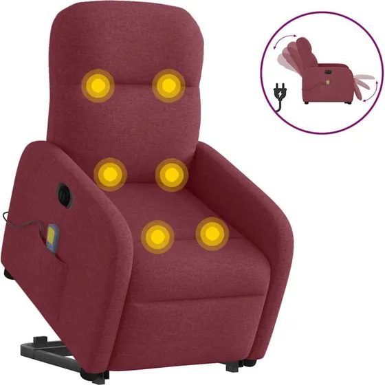 Elektrisk massagestol med løftefunktion - vinrød stof