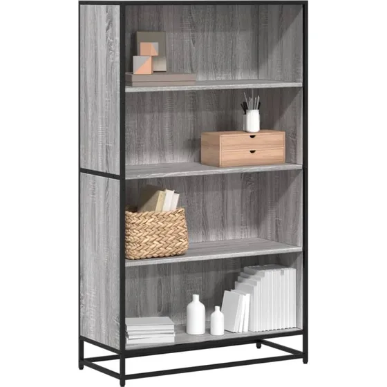 Bogreol 80,5x35x139 cm - Grå Sonoma-eg, metalstel