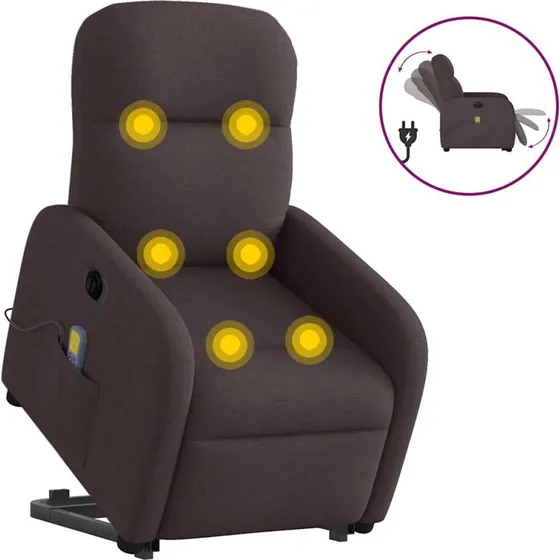 Elektrisk massagestol med løftefunktion - mørkebrun stof