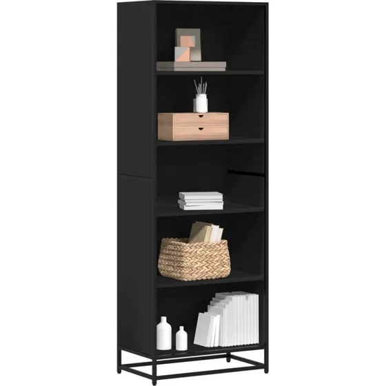 Sort bogreol 60x35x170,5 cm i konstrueret træ
