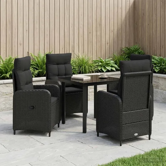 vidaXL Have spisebordssæt 5 dele - Sort polyrattan
