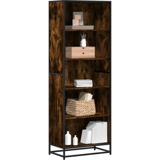 Bogreol 60x35x170,5 cm – røget egetræ & metal