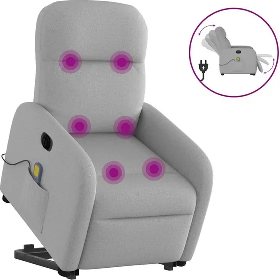 Elektrisk massagestol med løftefunktion, stof skygrå