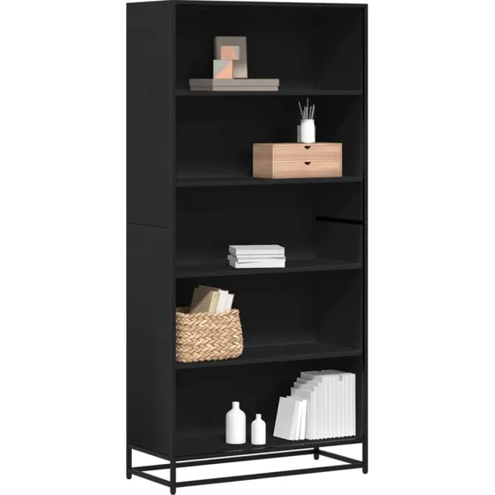 Bogreol 80,5x35x170,5 cm i konstrueret træ og metal, sort