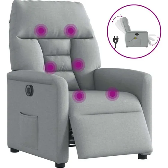 Eldrevet massagestol i stof, lysegrå – elektrisk lænefunktion