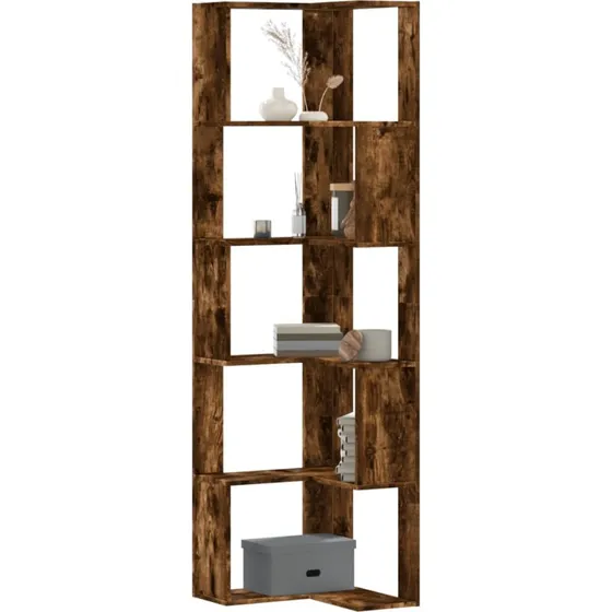 Hjørnereol 50x50x179 cm, 5 hylder – røget eg