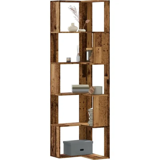 Hjørnereol 50x50x179 cm, 5 hylder – konstrueret træ