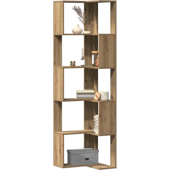 Hjørnereol 50x50x179 cm, 5 hylder - konstrueret træ (eg)