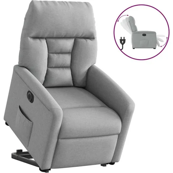 Eldreven lænestol med løftefunktion i lysegråt stof