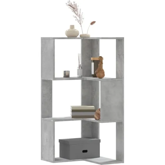 Hjørnereol 50x50x102 cm, 3 hylder – Betongrå, konstrueret træ