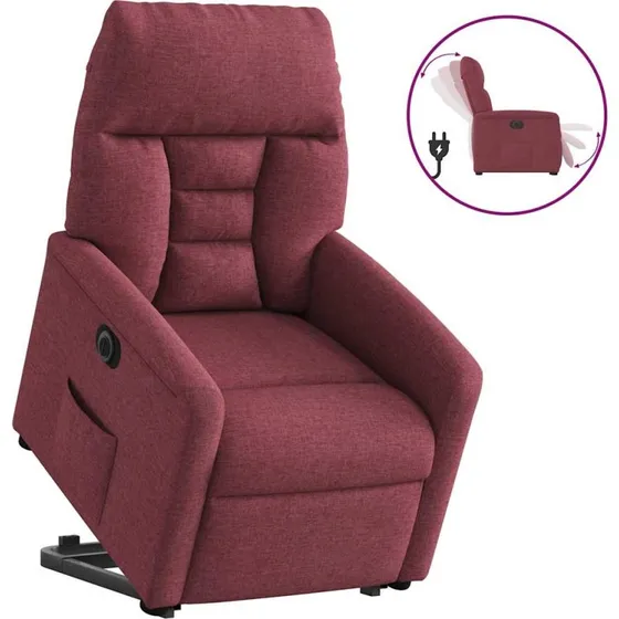 Eldrevet lænestol med løftefunktion, stof vinrød