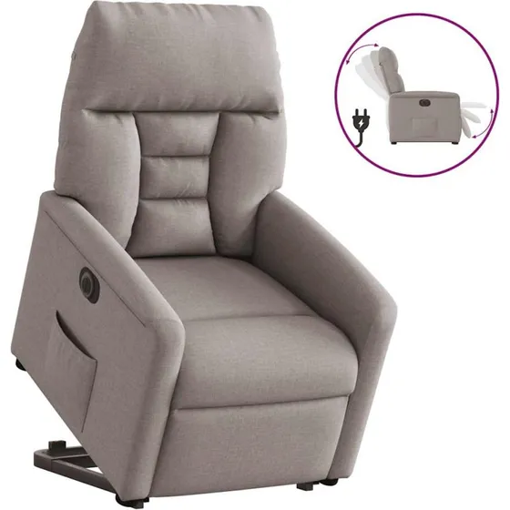 Eldrevet lænestol med løftefunktion i gråbrunt stof