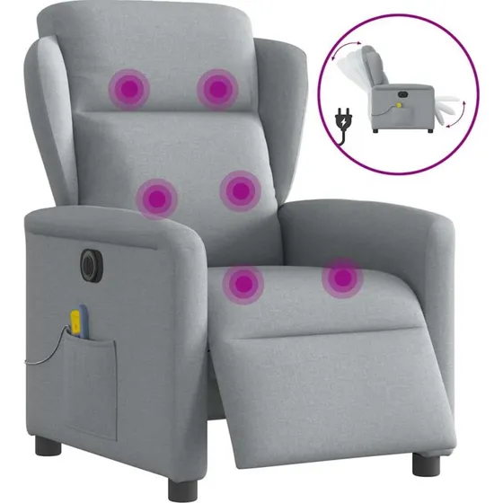 Eldreven massagestol i stof, lysegrå