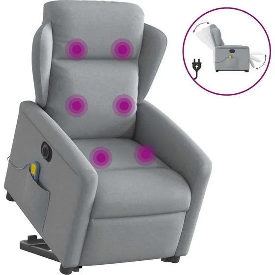 Elektrisk massagestol med løftefunktion, lysegrå stof