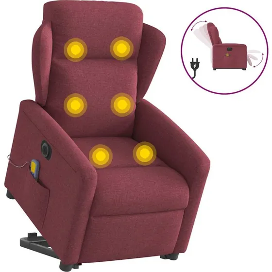 Elektrisk massagestol med løftefunktion i vinrødt stof