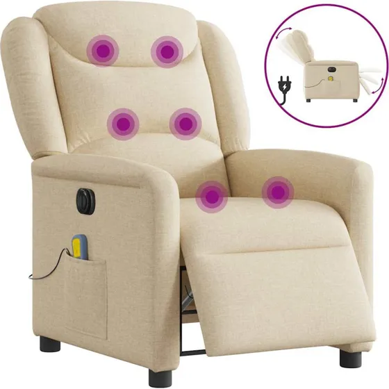 Eldrevet massagestol i creme stof - komfort og massage